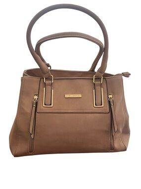 IVY LONDON Taupe Blush Satchel Handbag Gold Hardware Structured Tote Purse